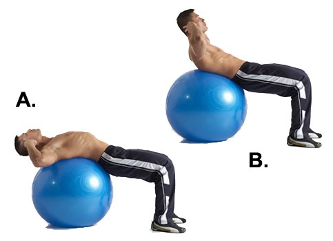Upper Abs Exercise 5: Swiss Ball Weighted Crunches Upper Abs Exercise 5: Swiss Ball Weighted Crunches