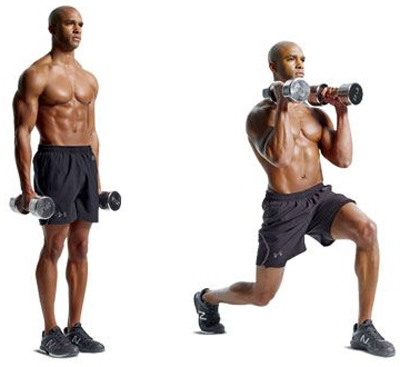 lunging bicep curls, lunge variations, lunges, lunge, dumbbell lunges, lunge exercises, different lunges, dumbbell lunge, advanced lunges